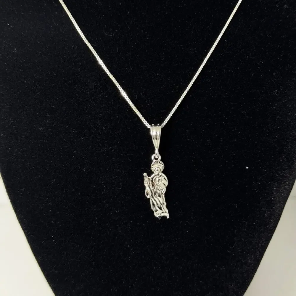 925 Sterling Silver Saint Jude Pendant Necklace 24 Inch Box Chain Religious
